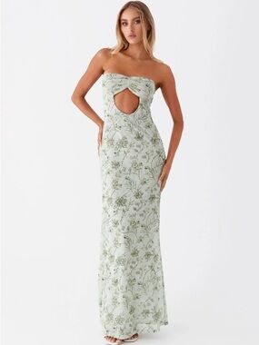 Peppermayo Strapless Cutout Maxi Dress in Sage Floral